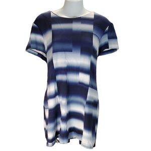 TRINA TURK Blue & white optical illusion dress XL